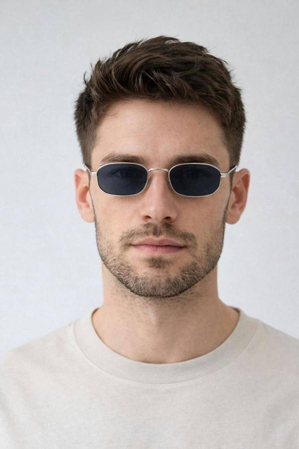 Slim Metal Oval Frame in Silver with Black Lenses - svnx