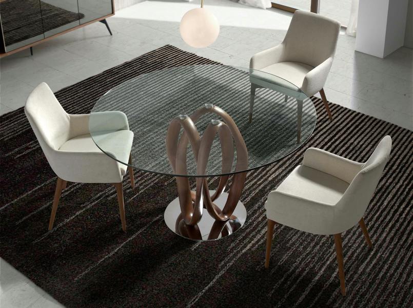 Angel Cerdá Round tempered glass and walnut dining table 1021