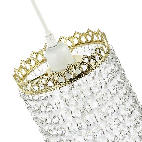 Polished Gold Crown Pendant Light Shade with Strings of Clear Beads Image 5