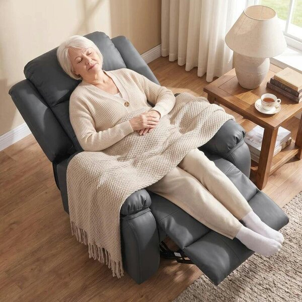 Riser and Recliner Chair with Vibration Massage, PU Leather Power Lift Chair for Elderly, Dark Grey