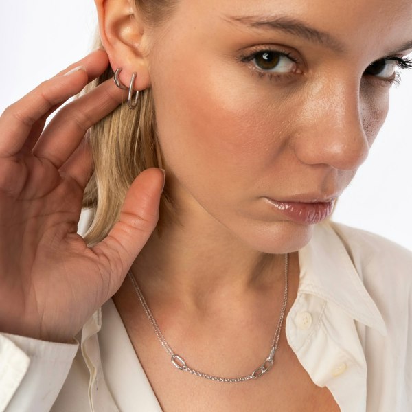 Spero London Edgy Geometric Sterling Silver Hoop Earrings