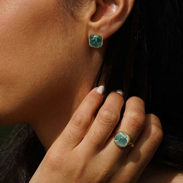 Emerald May Birthstone Gold Plated Stud Earrings