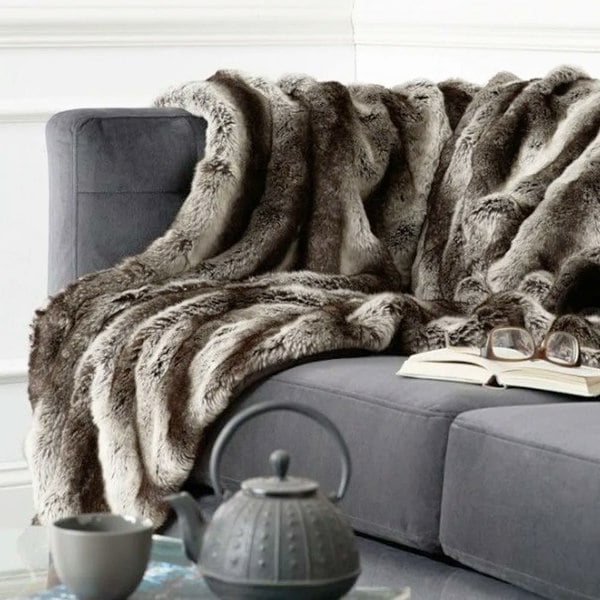 Fenrir Mountain Grey Wolf Faux Fur Throw