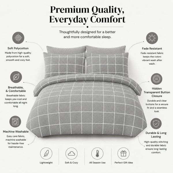 Night Zone Mateo Reversible Duvet Cover Set – Soft Easy Care Modern Quilt Cover Bedding