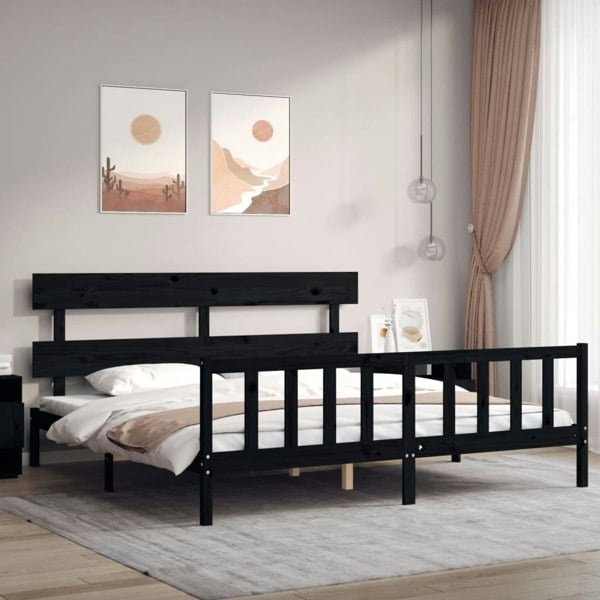 Berkfield Bed Frame with Headboard Black 200x200 cm Solid Wood