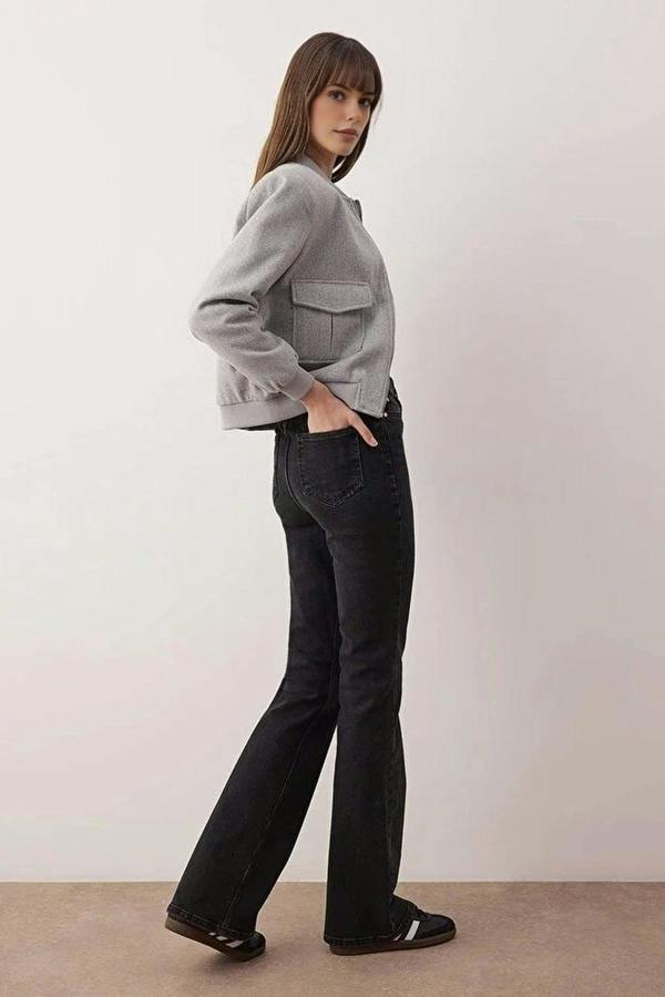 WOVCOR Faded Effect Vintage Regular Waist Flared Jeans