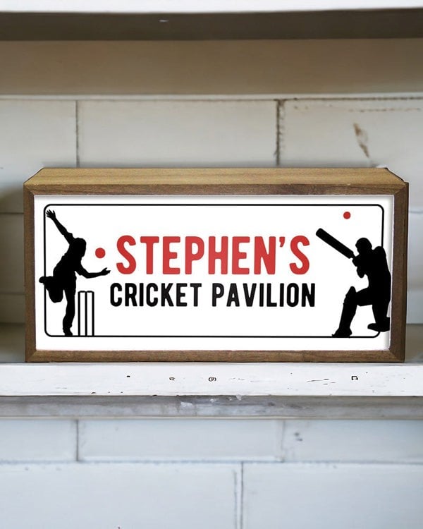 Personalised Cricket Pavilion Light Box. Custom LED Sign for Sports Fans