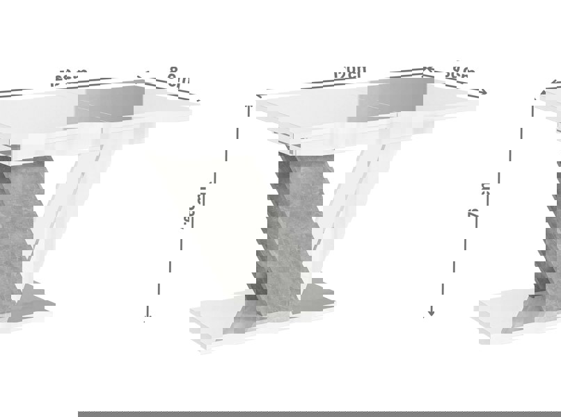 Luxury extendable dining table with white gloss finish and stone effect texture.