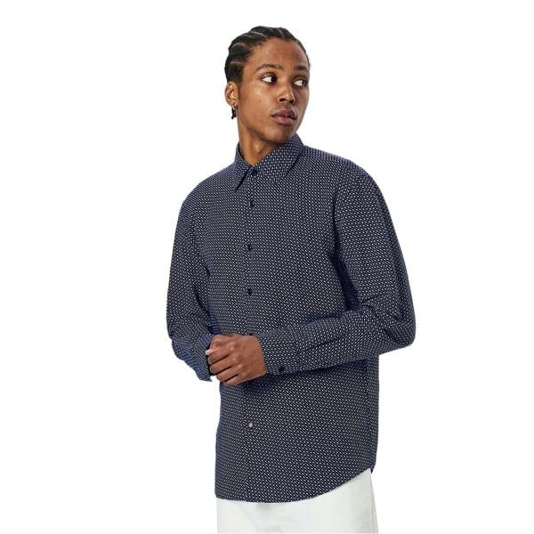 Boss Mens Geometric Pattern Regular Shirt - Dark Blue - 