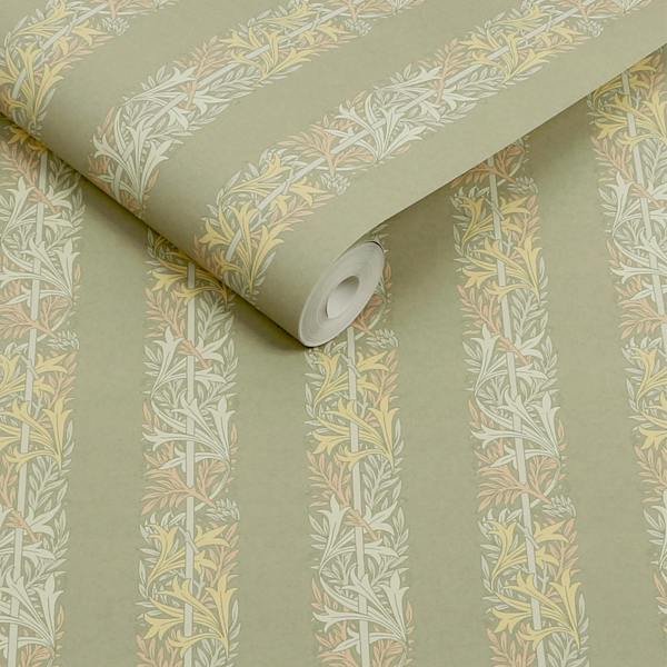 William Morris at Home Love Is Enough Stripe Sage Wallpaper