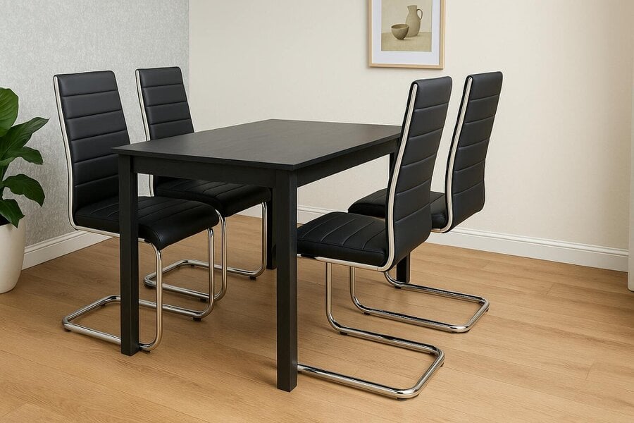 Kosy Koala Arrow Charcoal Dining Table Set With 4 Faux Leather Dining Chairs Kitchen Dining Room Furniture Set