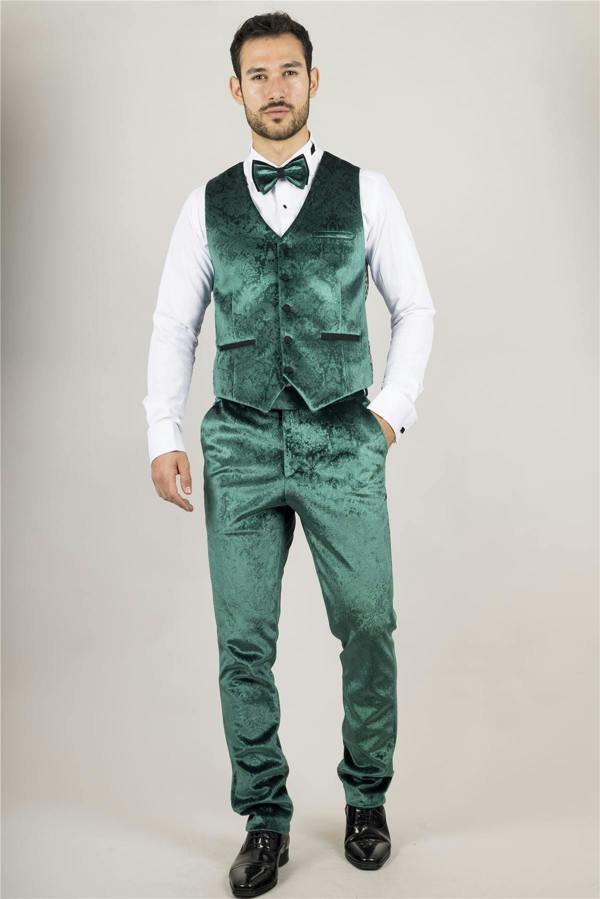 Infinity Leather Men's Green 3 Piece Velvet Wedding Tuxedo Formal Suit