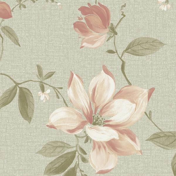 Grandeco Adeline Traditional Floral Trail Fabric Textured Wallpaper, Blush Sage Green
