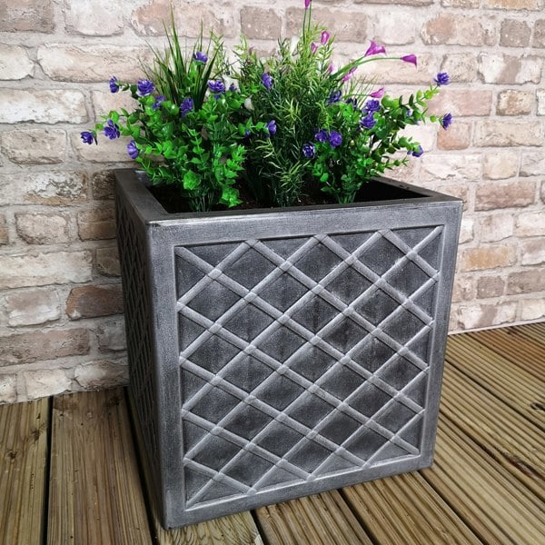 Samuel Alexander Large Lazio Square Grey Pewter Garden Planter - 39cm x 39cm