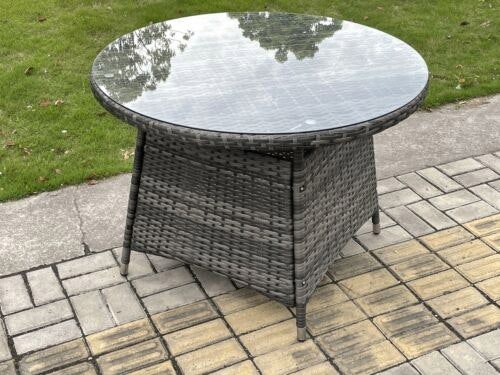Fimous Outdoor PE Rattan Round Dining Table Garden Furniture Accessory With Tempered Glass
