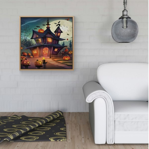 Warren Reed Spooky Halloween House Framed Canvas