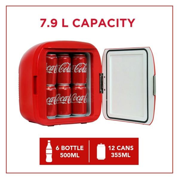 Coca-Cola 7.9L Mini Fridge – 12-Can Portable Cooler for Bedroom, Travel or Game Room (Red)