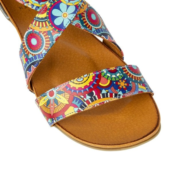 Embassy London Isabella - Blue Signature - Women's covered heel flat criss cross leather sandal