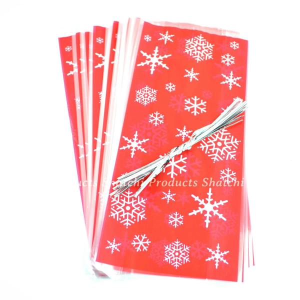 3cm Red Christmas Cello Bags, 20 Pack Snowflake Design with Twist Ties for Treats image 7