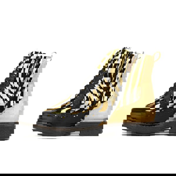 Embassy London Hatter - Black & Gold Stripes - Women's Leather Ankle Lace-up Boot with gold foil zebra stripes