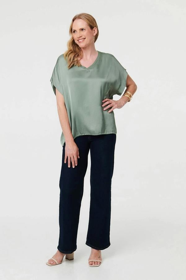 Khaki | Relaxed Batwing Short Sleeve Relaxed Top