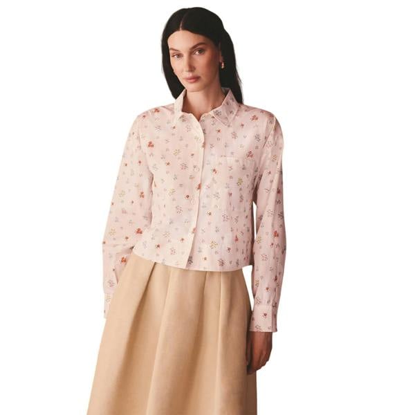 Cath Kidston Womens/Ladies Ditsy Floral Cotton Cropped Shirt - Cream/Red - 