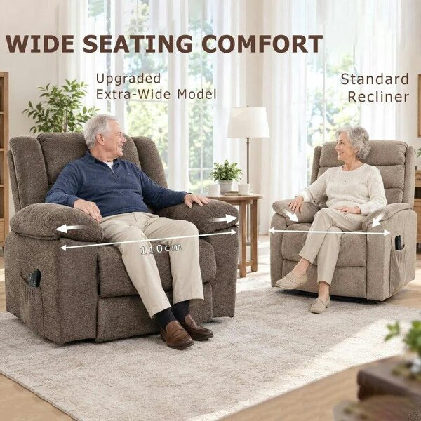 Oversized Riser Recliner Chair with Massage and Heat, Power Lift Recliner for Elderly with Wide Seat and Back, Brown