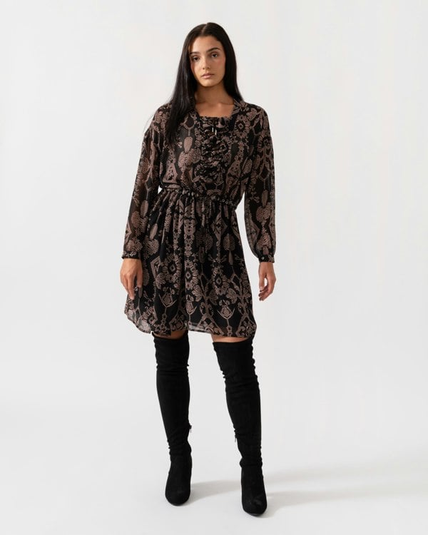 Maison Scotch Printed Sheer Lace Up Oversized Womens Dress