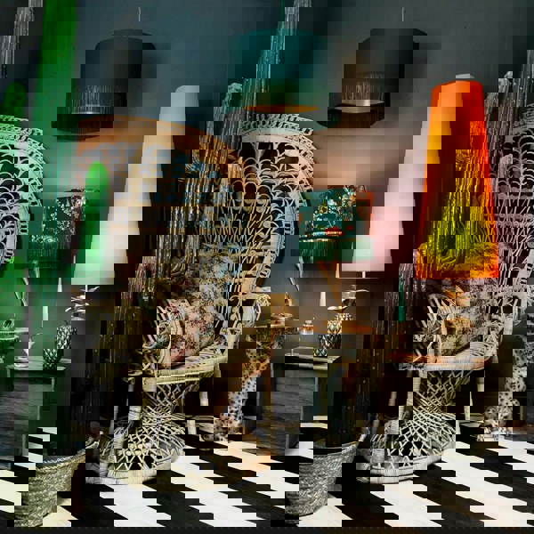 Floral Forest Green Velvet Lampshade with Gold Lining & Fringing