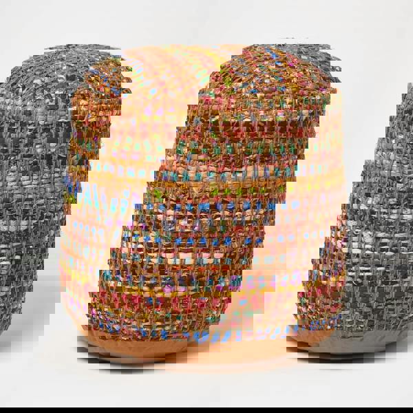 HOMESCAPES Multi-Colour Chindi Design Bean Filled Pouffe