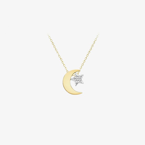 T. H. Baker 9ct Two-Tone Gold Adjustable Moon and Stars Necklace 2.19.9364