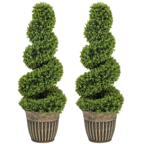 Wyld Haus Faha Set Of 2 Artificial Spiral Boxwood Topiary Trees In Pots 90cm
