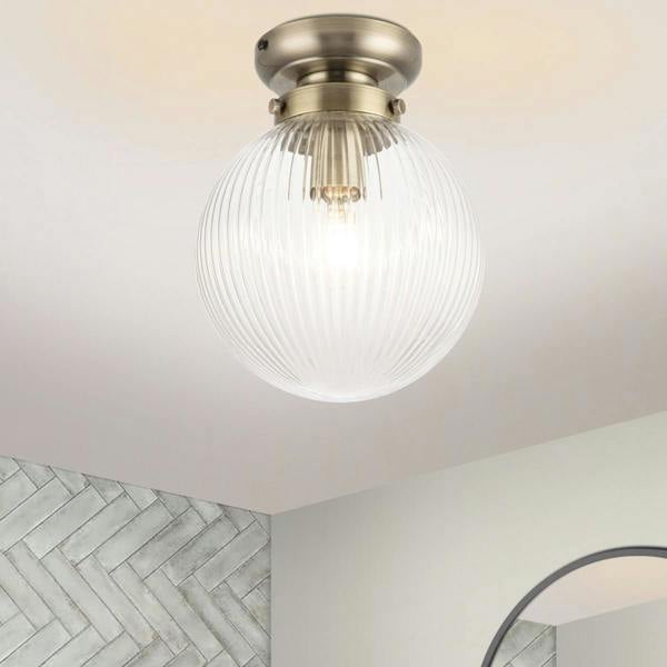 COSYLYTE Finley Bathroom Ribbed Glass Ceiling Light - Brushed Brass