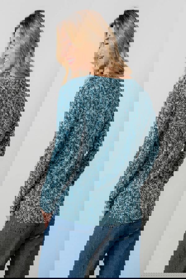 Lily & Me Riverside Floral Print Casual Jersey Top Petrol