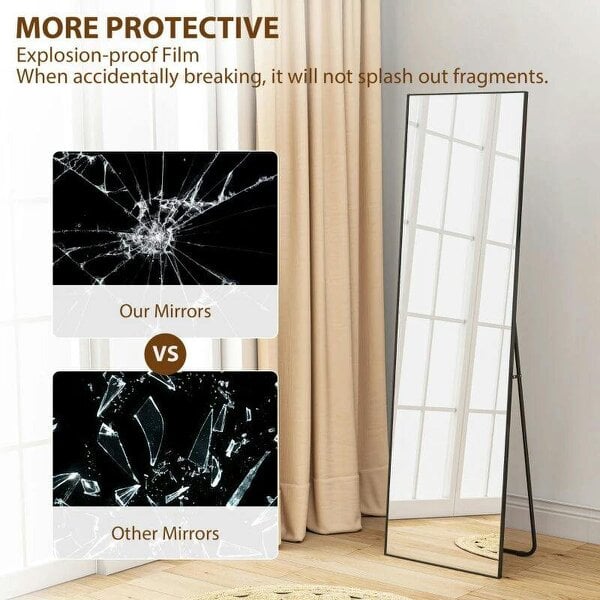 Bobobiy Full Length Mirror, Aluminium Alloy Framed Full Body Mirror with Tempered Glass, Standing or Wall Hanging, Black