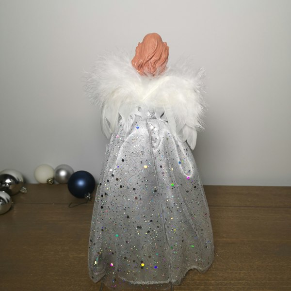 Samuel Alexander 28cm Premier Christmas Tree Top Angel Decoration with Feather Wings in Silver