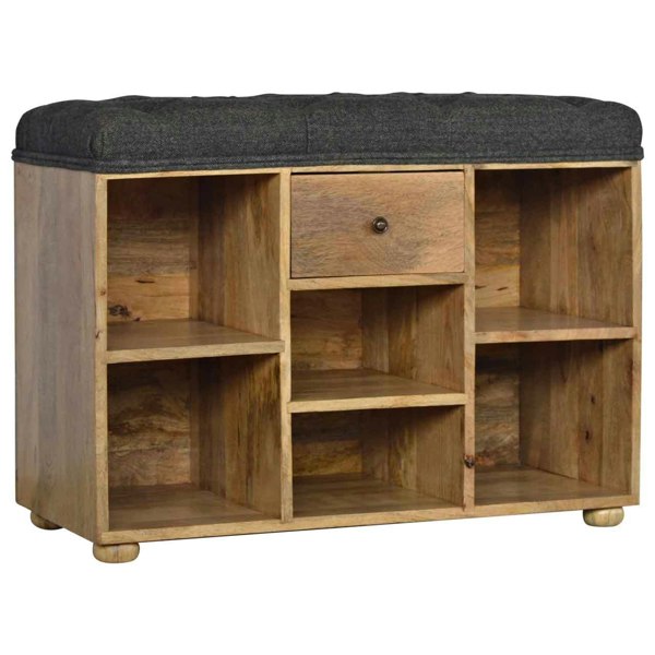 Artisan Furniture Solid Wood Black Tweed 1 Drawer Bench