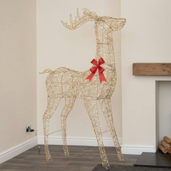 Samuel Alexander 2m Light up Gold Twist Standing Christmas Stag 1000 Warm White LEDs