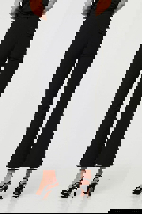 Black | High Waist Slim Flared Trousers
