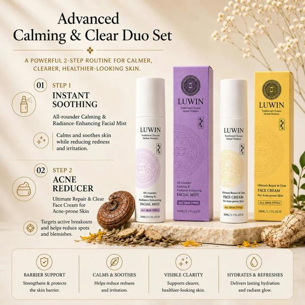 LUWIN Skincare Advanced Calming & Clear Duo – Acne Cream & Calming Mist Set for Clear Skin | LUWIN