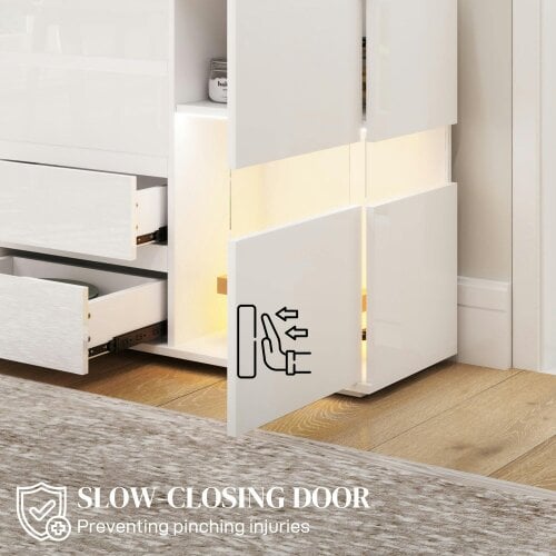 Wyld Haus Latoli High Gloss White Sideboard With Integrated LED Lighting 4 Drawer 4 Doors