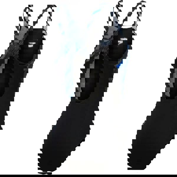 Black Speedo Hyperboom Splice Muscleback Swimsuit with blue mesh