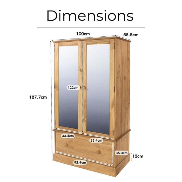 Core Products Cotswold 2 Door & 1 Drawer Mirrored Wardrobe