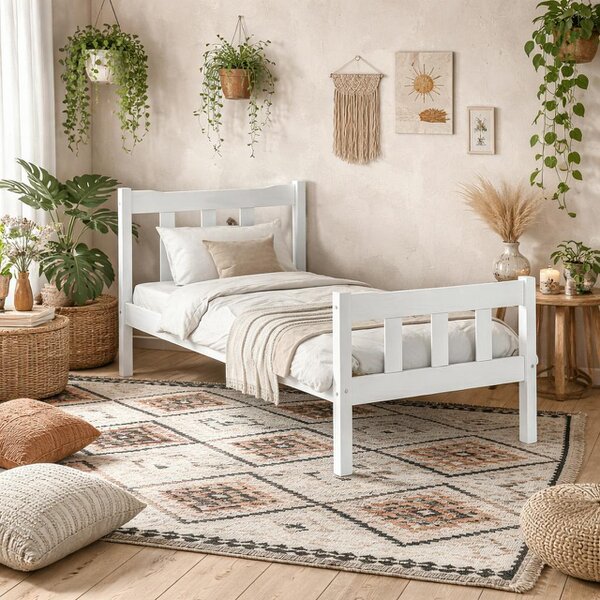 Wyld Haus Tralee White Washed Wooden 3ft Single Bed with Slatted Headboard and Footboard