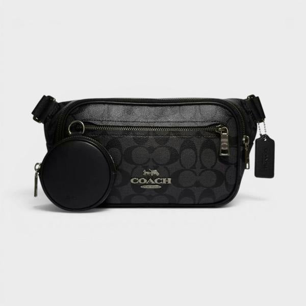 Coach Elias Belt Bag Signature Canvas Charcoal Grey