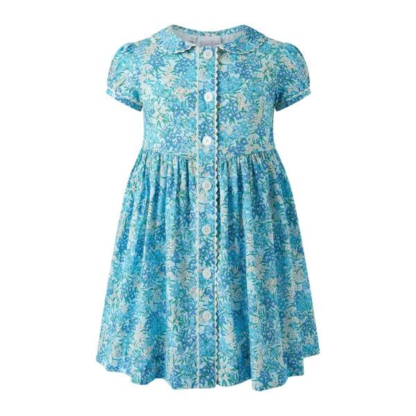 Rachel Riley Sky Blue Floral Button-front Dress