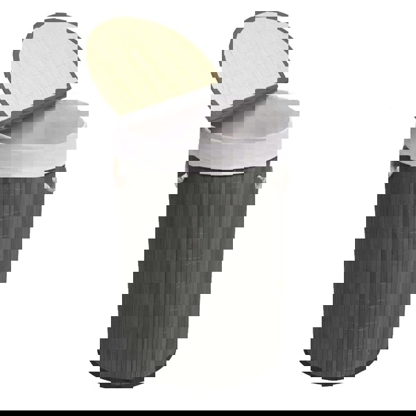 MANTRARAJ 50L Folding Bamboo Laundry Basket Bin Hamper Basket Storage Organizer With Lid And Removable Washable Bag(Grey)