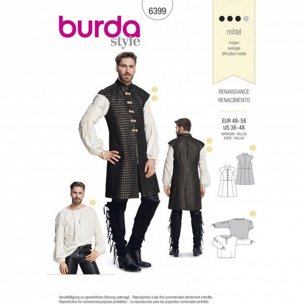 Burda Sewing Pattern 6399 Costumes For Men, 38 to 48  - Intermediate