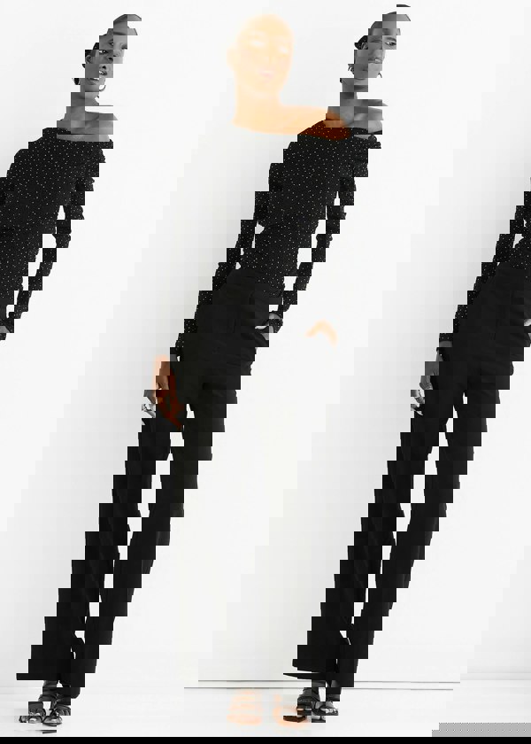 Gini London Black Diamante Slash Neck Top