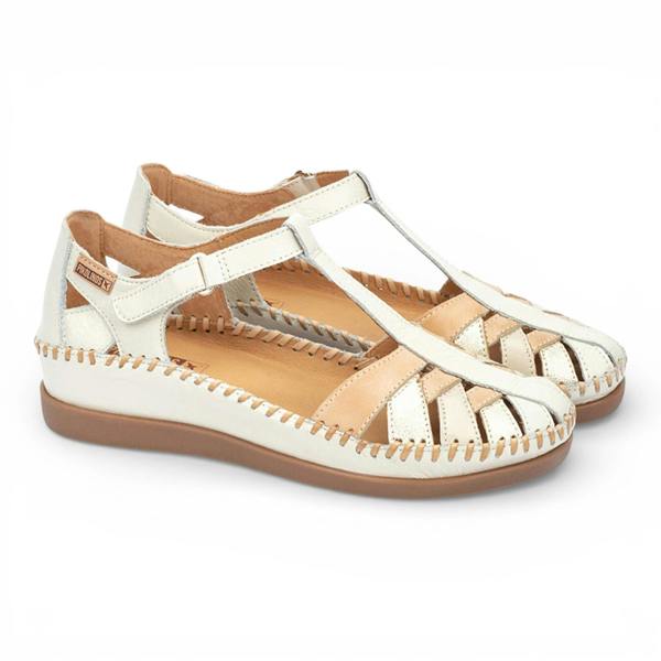 Pikolinos Cadaques - Women's White Leather Semi-Open Wedge Sandals